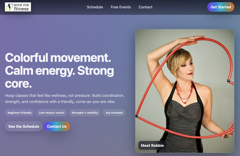 Screenshot of Hoop for Fitness site